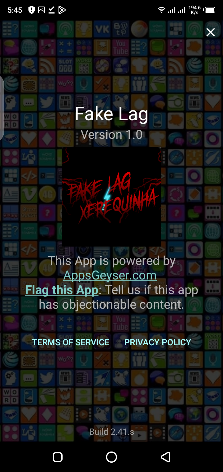 Fake Lag APK screenshot showing network simulation